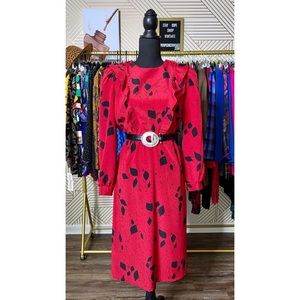 Vintage 80’s Lady Carol Red & Black Midi Dress